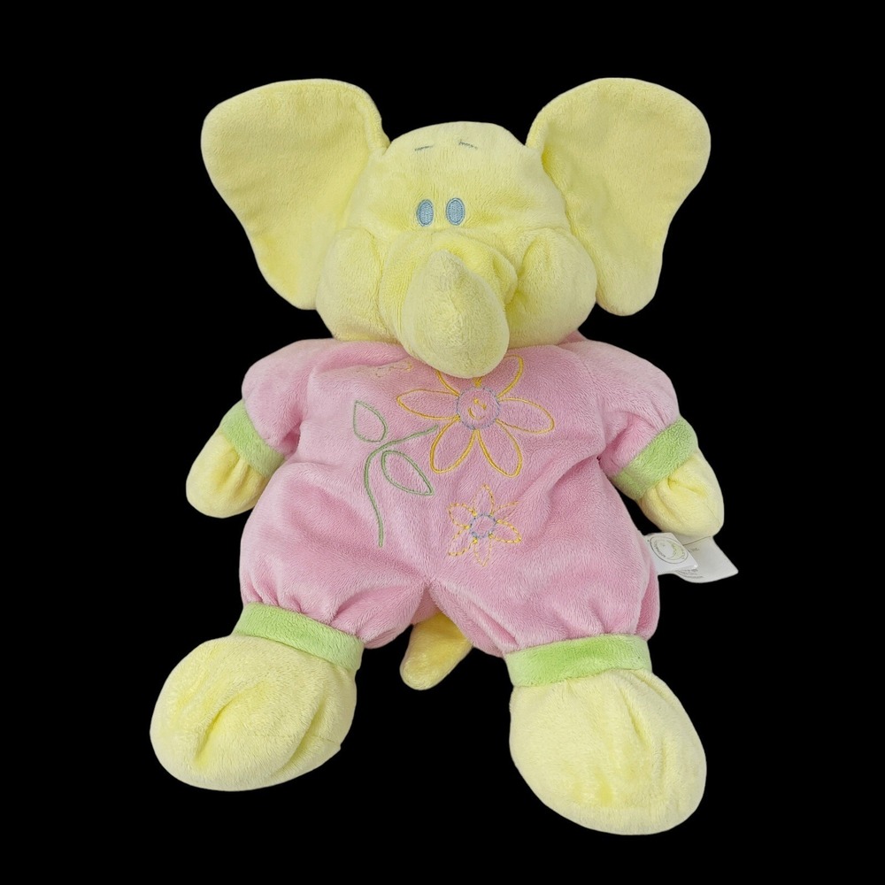 Animal‎ Adventure Elephant Plush Stuffed Animal Pink Yellow Flowers Embroidered